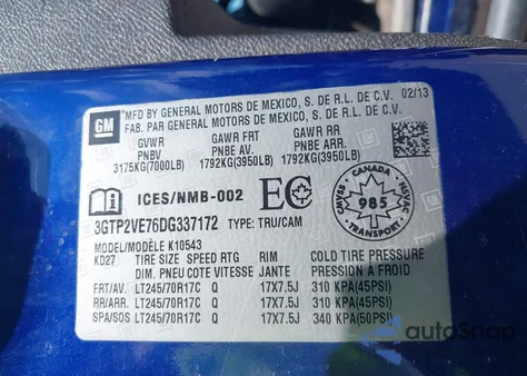 2013 GMC Sierra Sle из США, поврежденный, VIN 3GTP2VE76DG337172